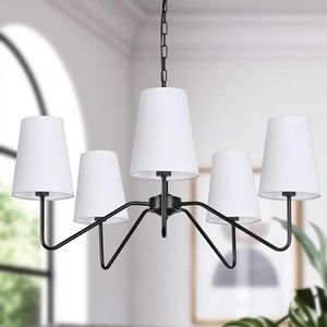 5-Light Modern Chandelier with White Shades, 28.3” Classic Pendant Ceiling Light